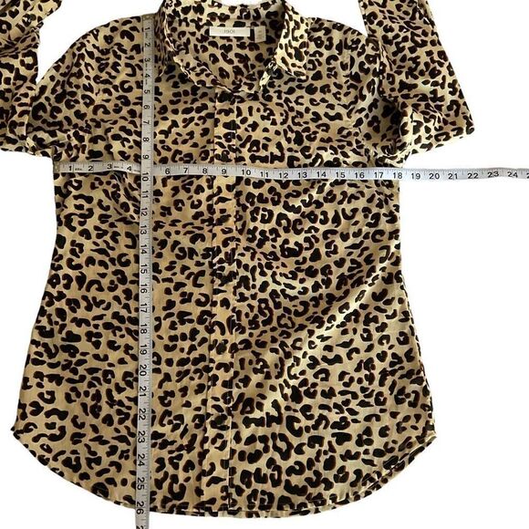 1901 Blouse Button Down Collar Leopard Print Tan Black Brown Long Sleeve XS - Picture 9 of 13